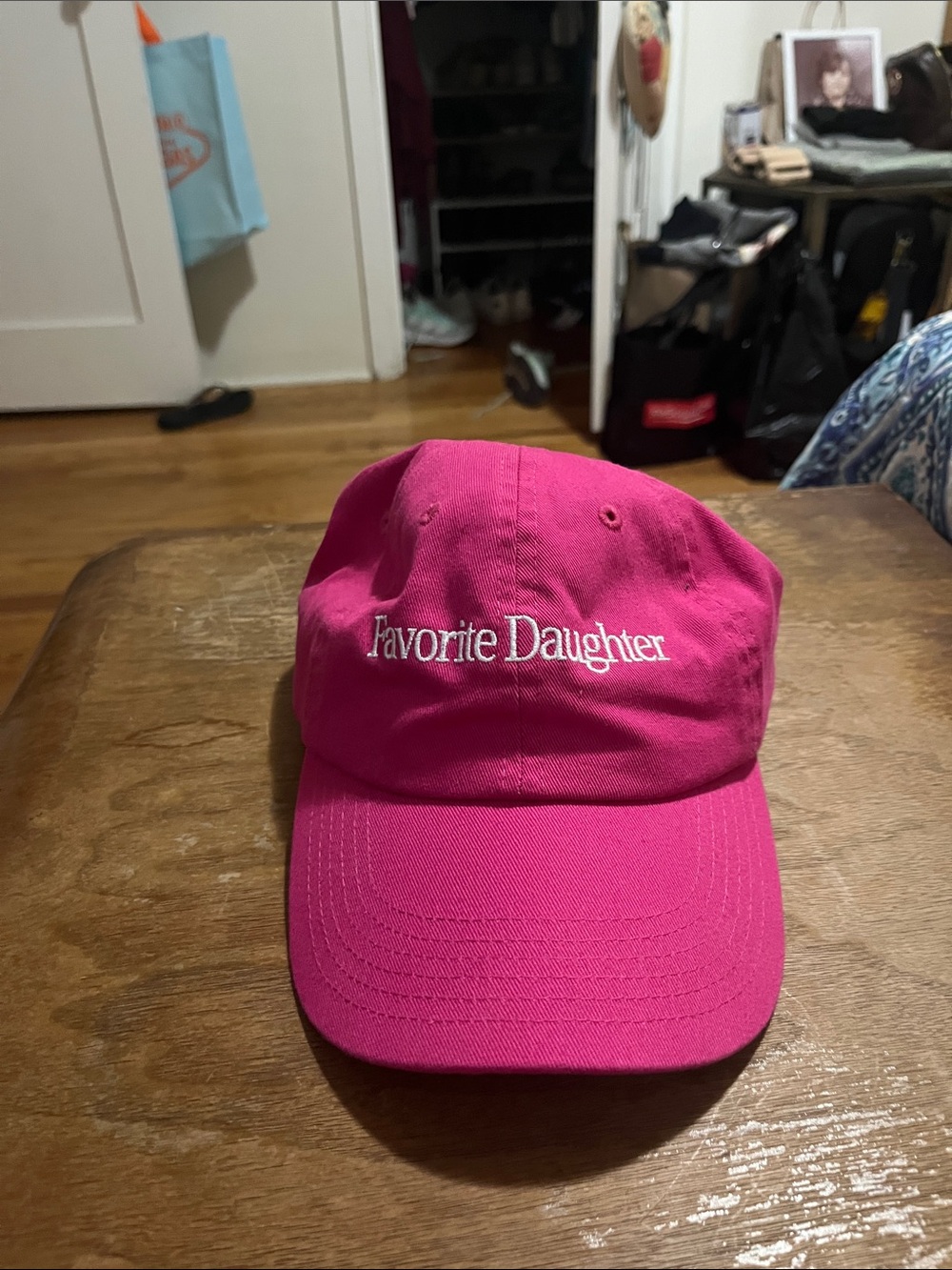 Favorite Daughter Hot Pink Baseball Cap with White Script Logo